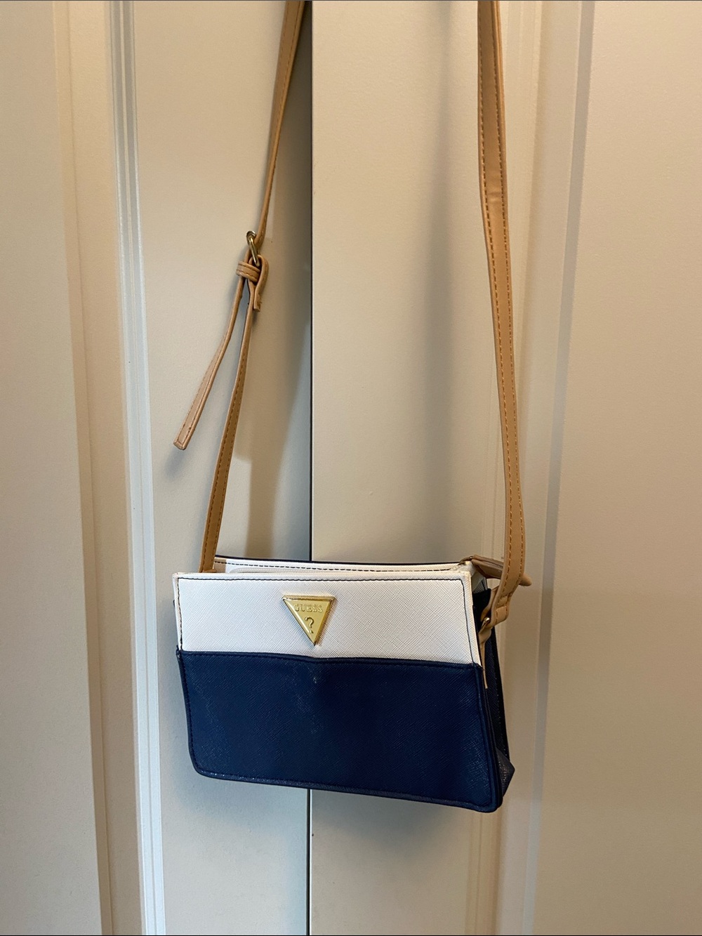 Guess Two-Tone Crossbody Bag in Navy, White and Tan